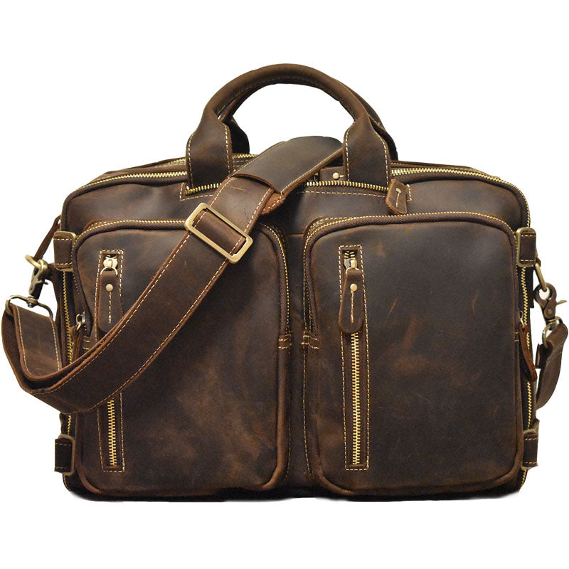 Handmade Leather Briefcase Convertable Backpack Messenger Shoulder Han ...
