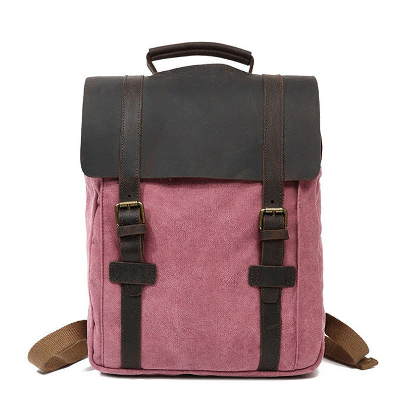 Full Grain Leather with Canvas Backpack Designer Backpacks Casual School Backpack