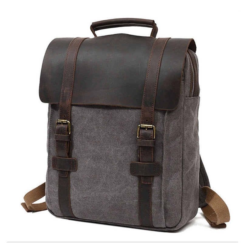Full Grain Leather with Canvas Backpack Designer Backpacks Casual School Backpack