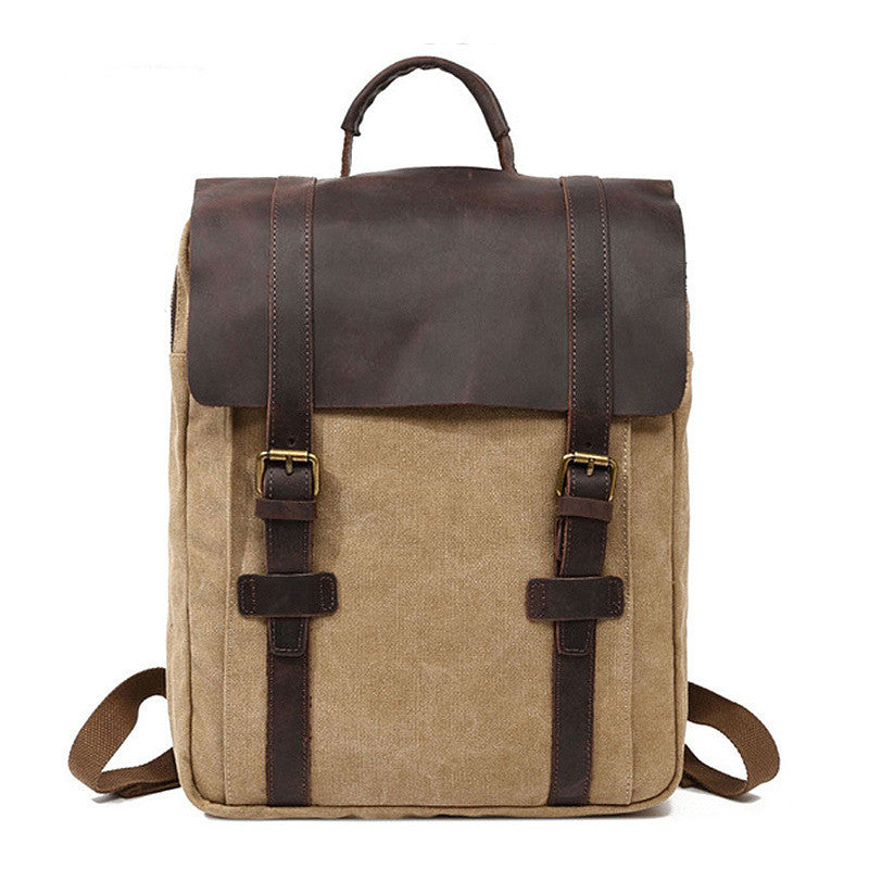 Full Grain Leather with Canvas Backpack Designer Backpacks Casual School Backpack