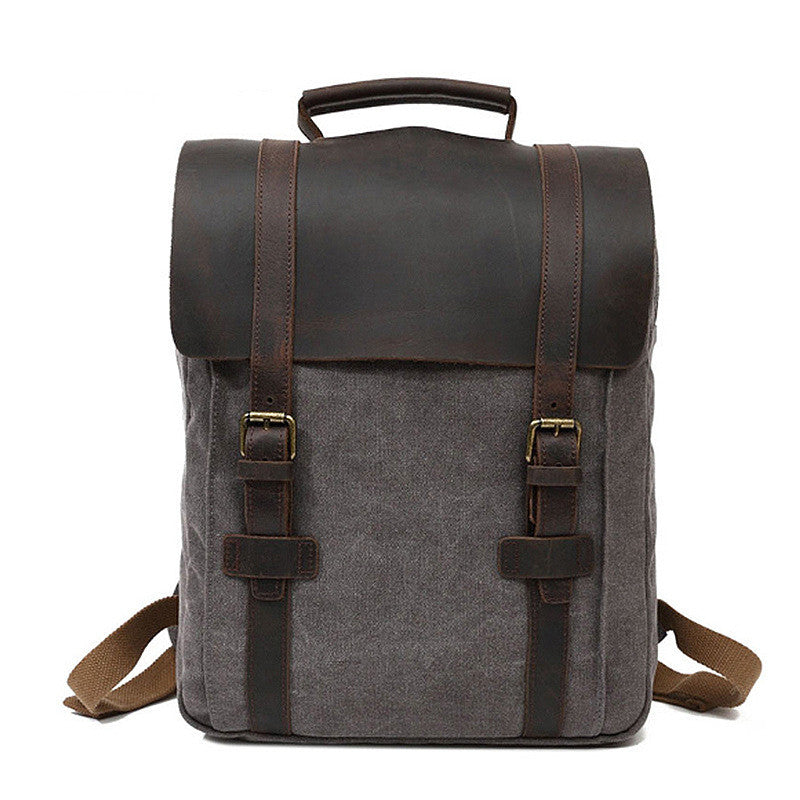 Full Grain Leather with Canvas Backpack Designer Backpacks Casual Scho –  Unihandmade