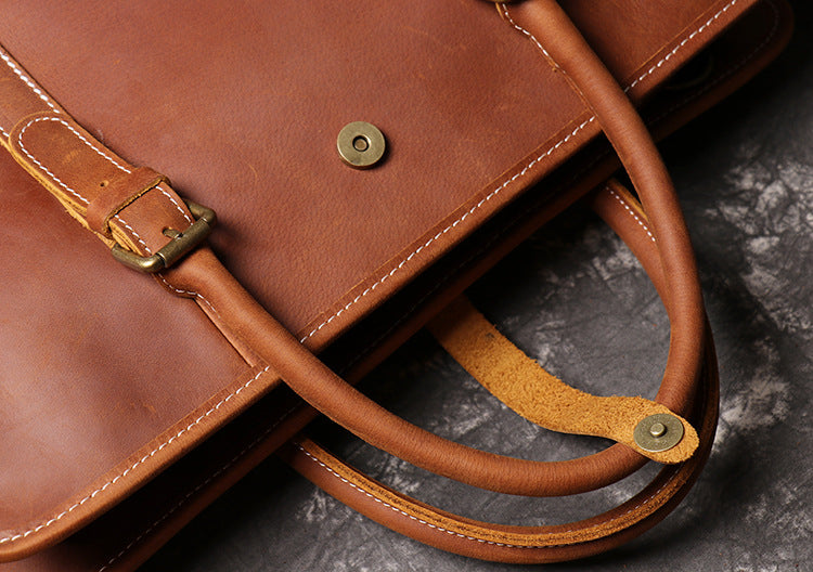 Full Grain Leather Briefcase 14'' Laptop Briefcase Handmade Messenger Bag for Men