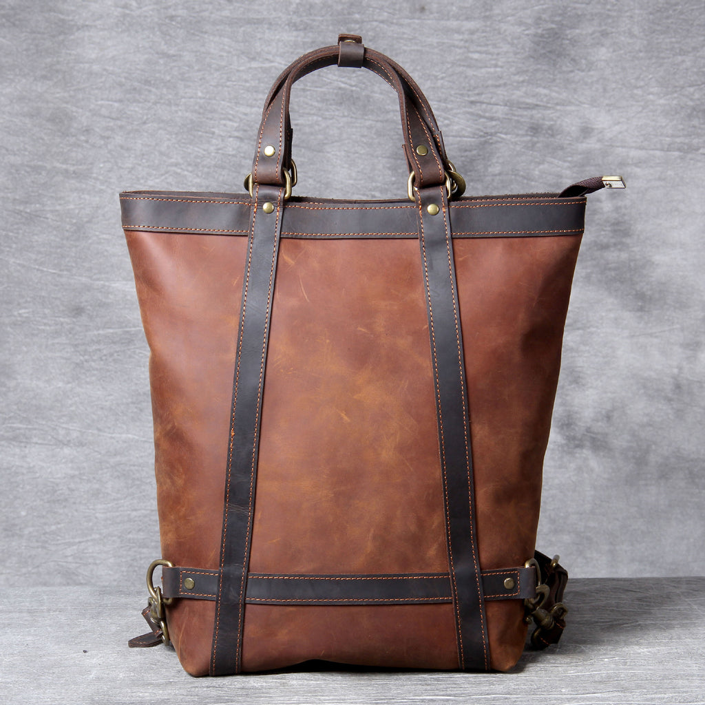 Vintage Full Grain Leather Handbag Convertible Leather Backpack Laptop Backpack