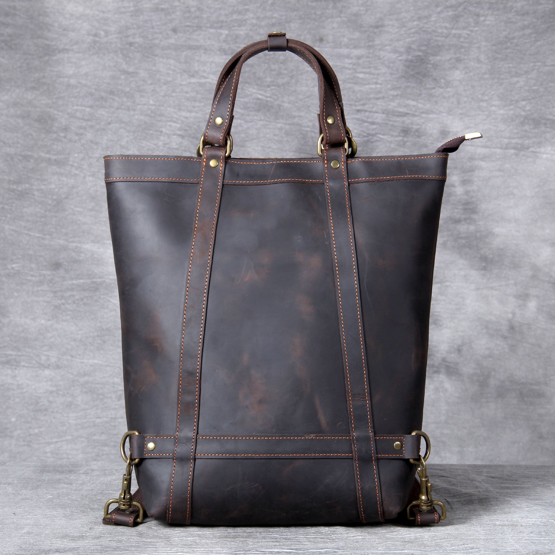 backpack style leather handbags Vintage Full Grain Leather Handbag Convertible Leather Backpack Laptop Backpack Dark Coffee
