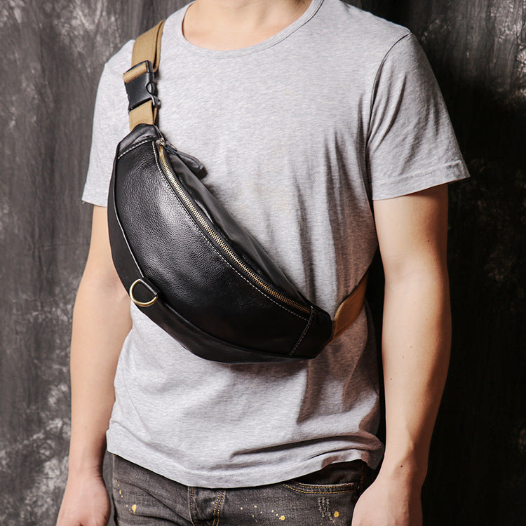 Leather Mens Cool Sling Bag Crossbody Bag Chest Bag Fanny Pack for