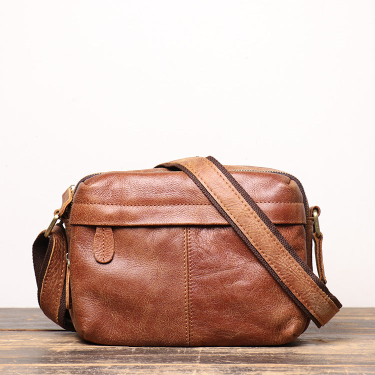 Full Grain Vegan Leather Messenger Bag Handmade Leather Shoulder Bag Retro Crossbody Bag