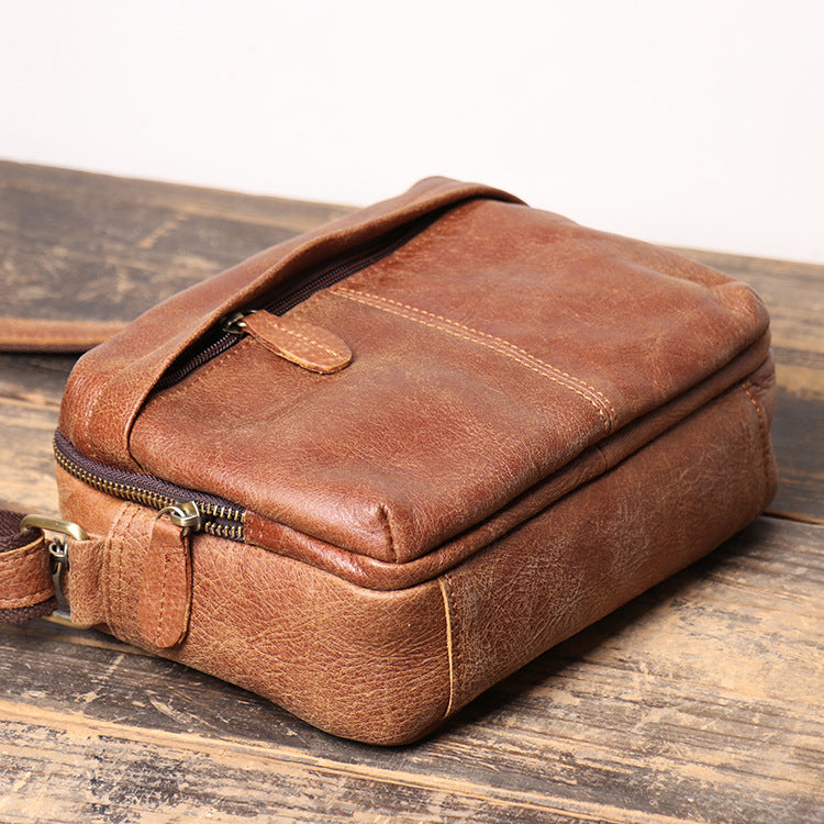 Full Grain Vegan Leather Messenger Bag Handmade Leather Shoulder Bag Retro Crossbody Bag