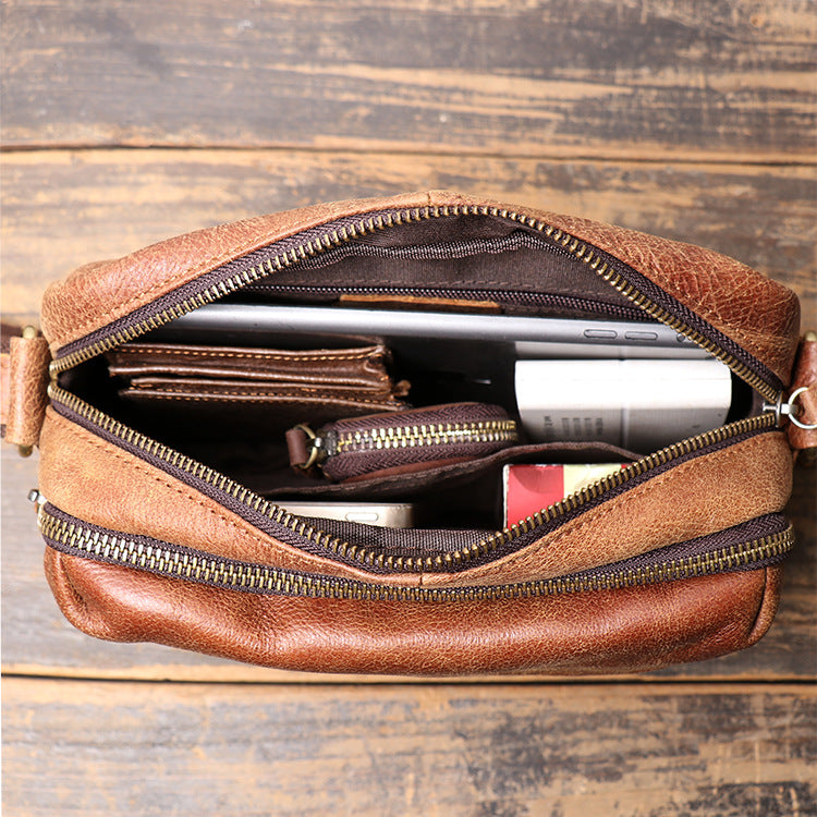 Full Grain Vegan Leather Messenger Bag Handmade Leather Shoulder Bag Retro Crossbody Bag