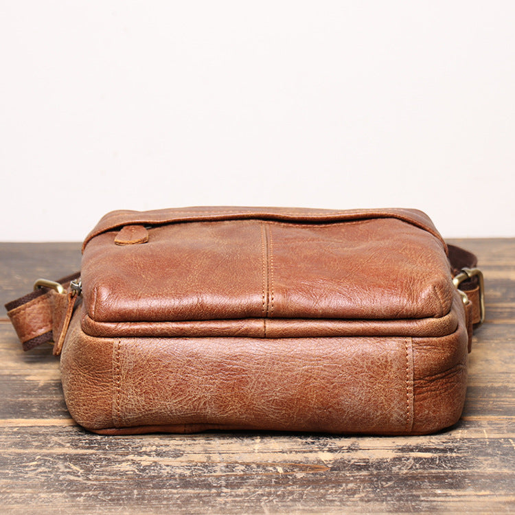 Full Grain Vegan Leather Messenger Bag Handmade Leather Shoulder Bag Retro Crossbody Bag
