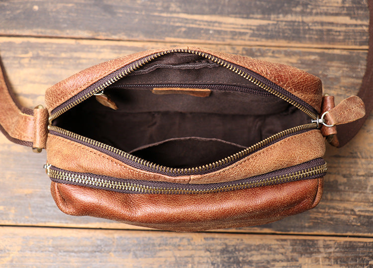 Full Grain Vegan Leather Messenger Bag Handmade Leather Shoulder Bag Retro Crossbody Bag