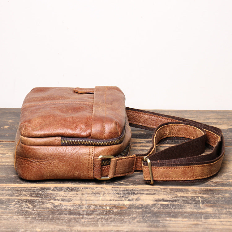 Full Grain Vegan Leather Messenger Bag Handmade Leather Shoulder Bag Retro Crossbody Bag