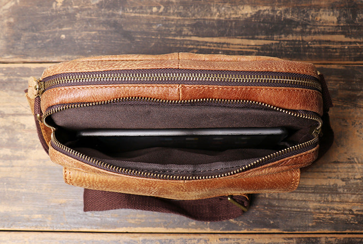 Crazy Horse Leather Messenger Bag Mens Casual Shoulder Bag Retro Leather Crossbody Bag