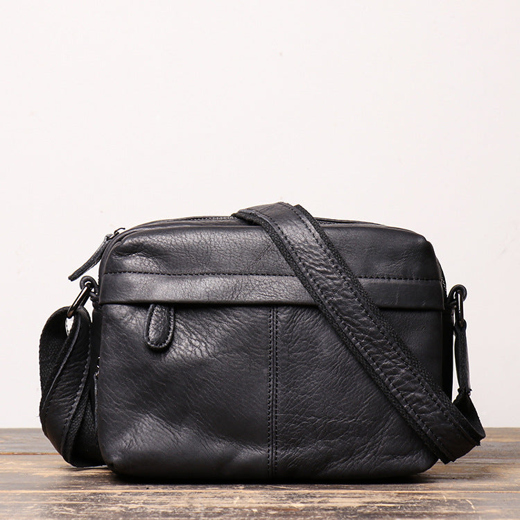 Full Grain Vegan Leather Messenger Bag Handmade Leather Shoulder Bag Retro Crossbody Bag