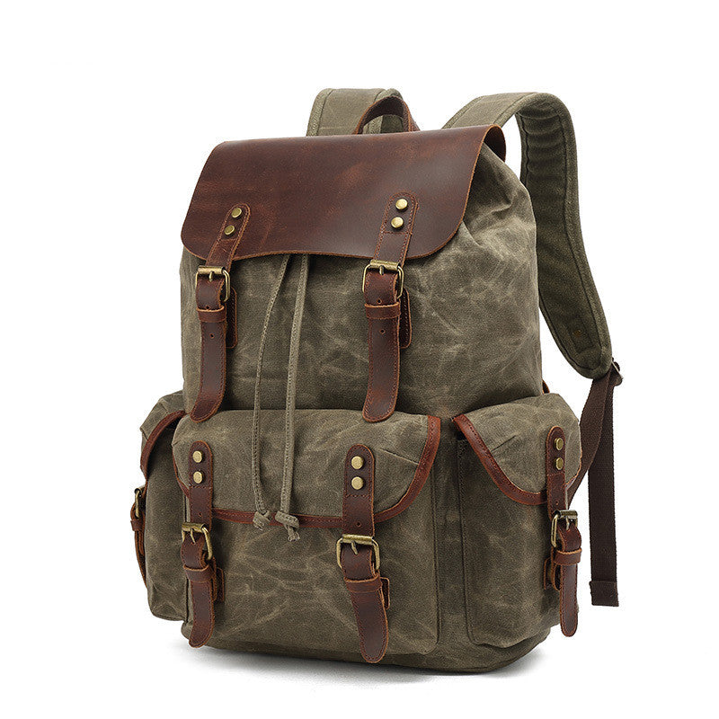 Handmade Waxed Canvas Leather Backpack Large Travel Backpack School Rucksack