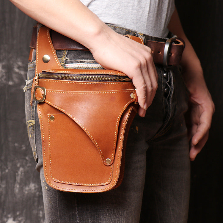 Full Grain Leather Waist Bag Casual Waist Pack Vintage Leather Fanny Pack