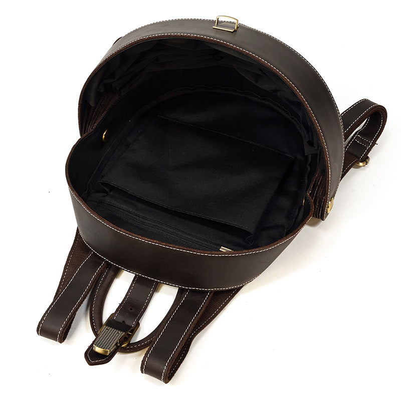 Crazy Horse Leather Backpack Creative Fashion Beetle Backpack Stylish School Backpack Dark Brown