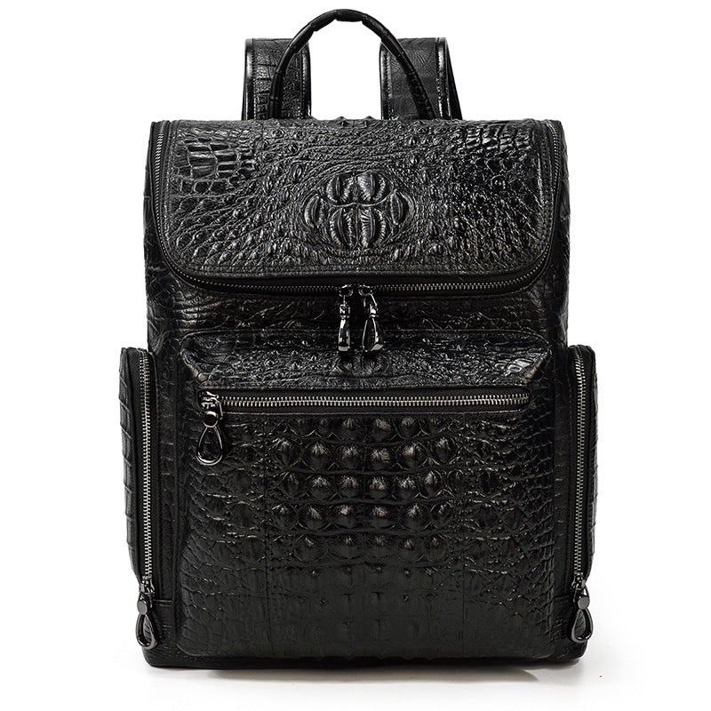 Men's Black Embossed Leather Backpack