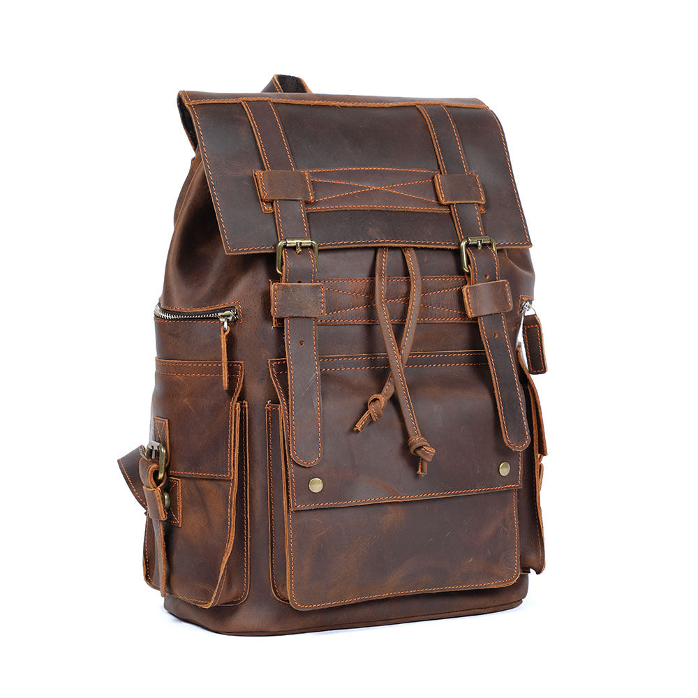 15.6" Laptop Backpack Full Grain Leather Travel Backpack