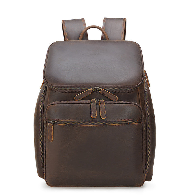 15.6" Laptop Backpack Full Grain Leather Travel Backpack Retro School Backpack