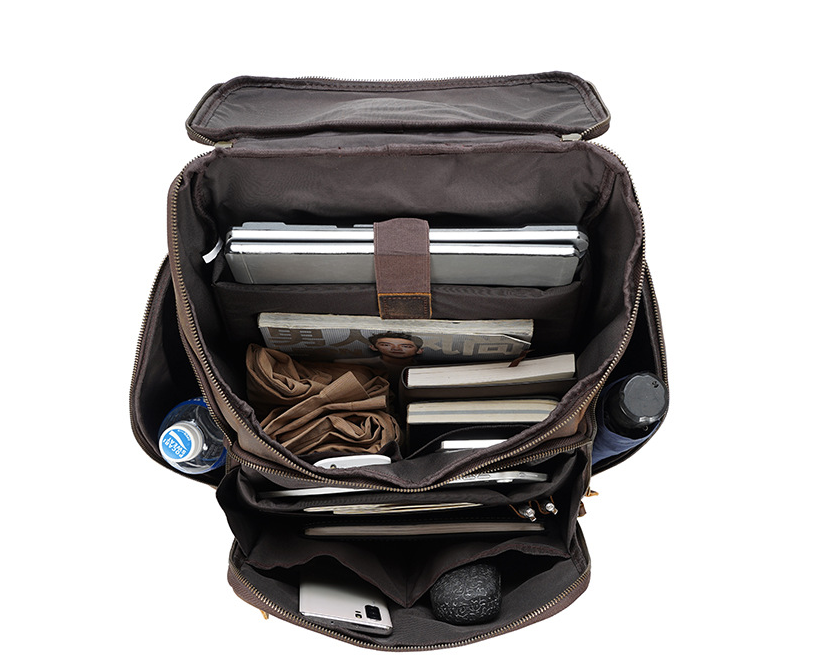 15.6" Laptop Backpack Full Grain Leather Travel Backpack Retro School Backpack