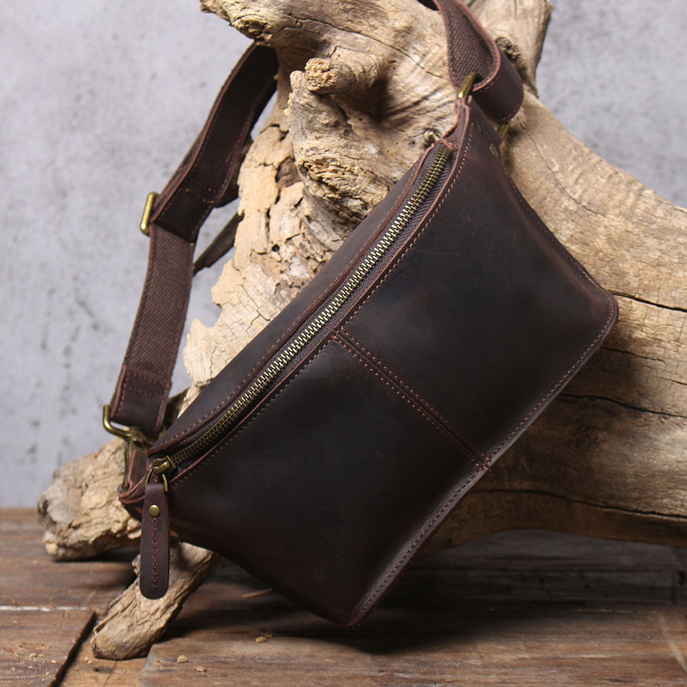 Full Grain Leather Sling Bag Vintage Leather Chest Bag Retro Messenger –  Unihandmade