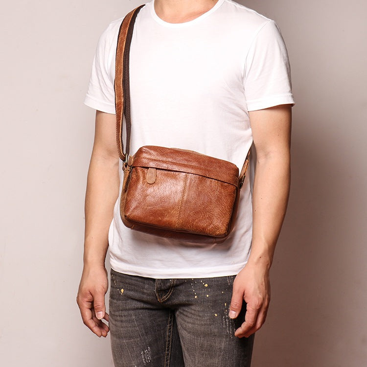 Full Grain Vegan Leather Messenger Bag Handmade Leather Shoulder Bag Retro Crossbody Bag
