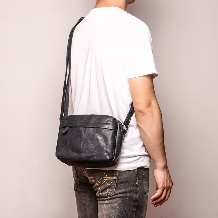 Full Grain Vegan Leather Messenger Bag Handmade Leather Shoulder Bag Retro Crossbody Bag