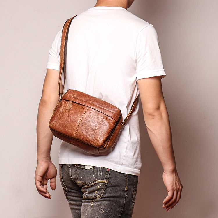 Full Grain Leather Messenger Bag Handmade Leather Shoulder Bag Retro Crossbody Bag