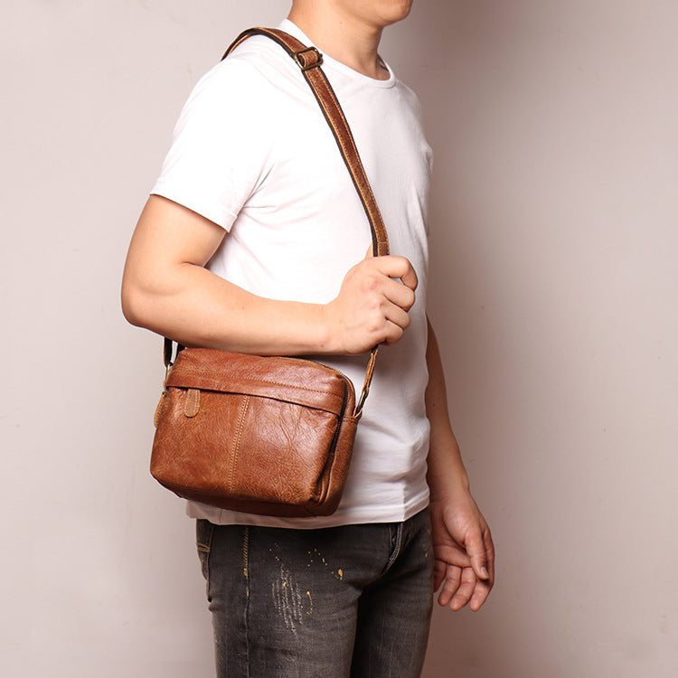 Full Grain Vegan Leather Messenger Bag Handmade Leather Shoulder Bag Retro Crossbody Bag
