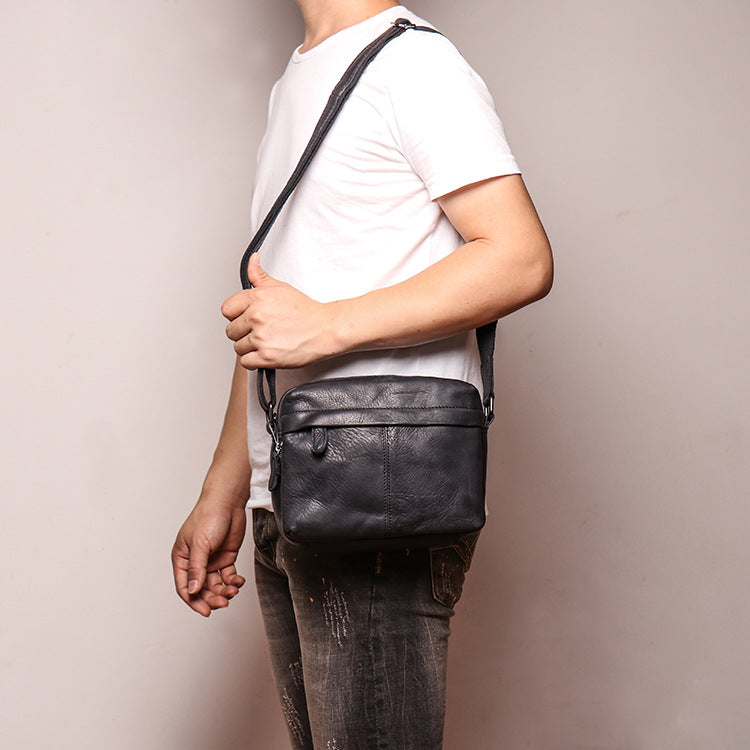 Full Grain Vegan Leather Messenger Bag Handmade Leather Shoulder Bag Retro Crossbody Bag