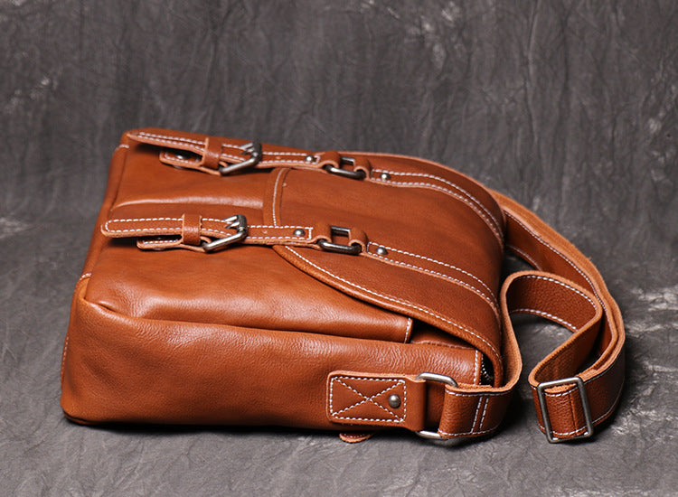 Full Grain Leather Messenger Bag Mens Leather Shoulder Bag Handmade Leather Crossbody Bag