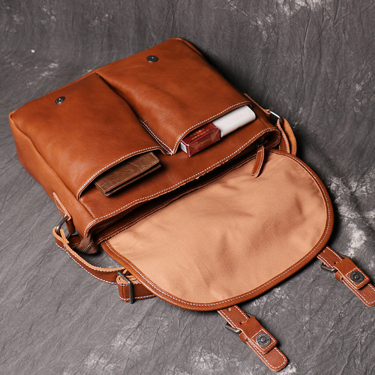 Full Grain Leather Messenger Bag Mens Leather Shoulder Bag Vintage Handmade  Crossbody Bag Satchel