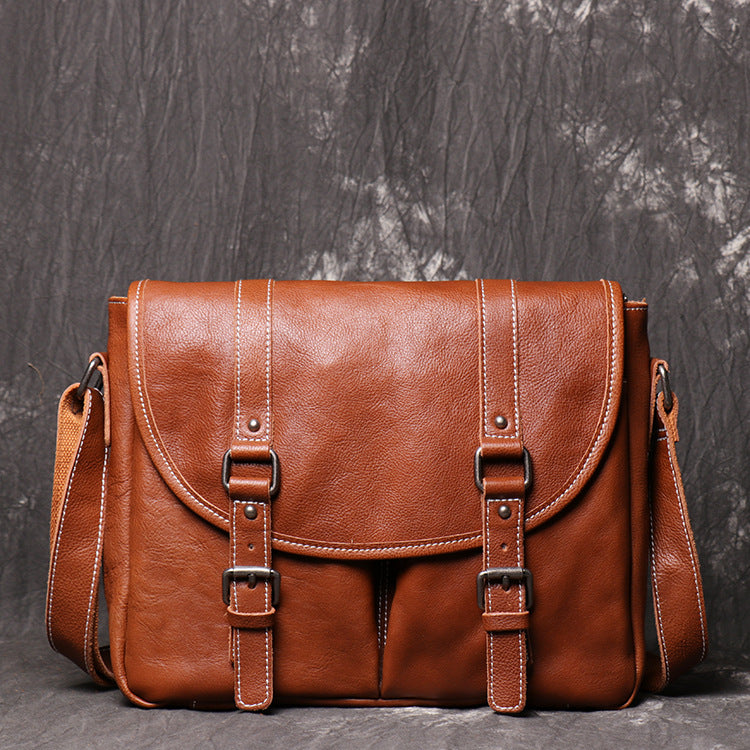 Full Grain Leather Messenger Bag Mens Leather Shoulder Bag Vintage