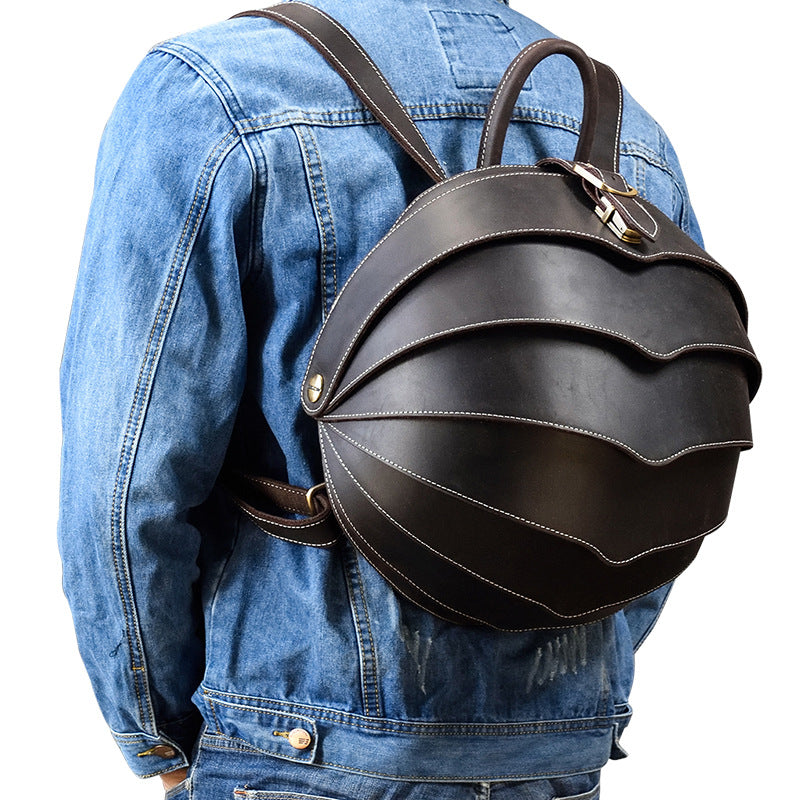 Crazy Horse Leather Backpack Creative Fashion Beetle Backpack Stylish School Backpack