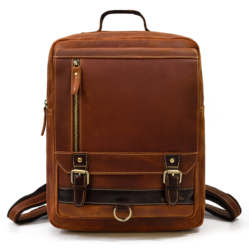 big leather backpack for school Full Grain Leather Backpack Retro School Backpack Casual Travel Backpack for Men Reddish Brown