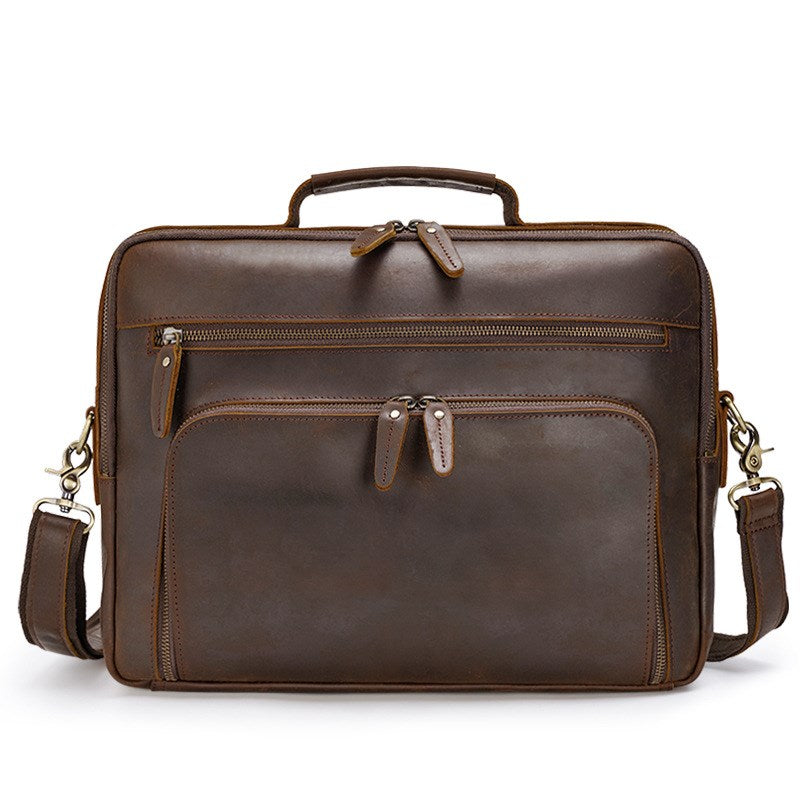 Handmade Full Grain Leather Briefcase, 15.6'' Laptop Bag, Business Handbag