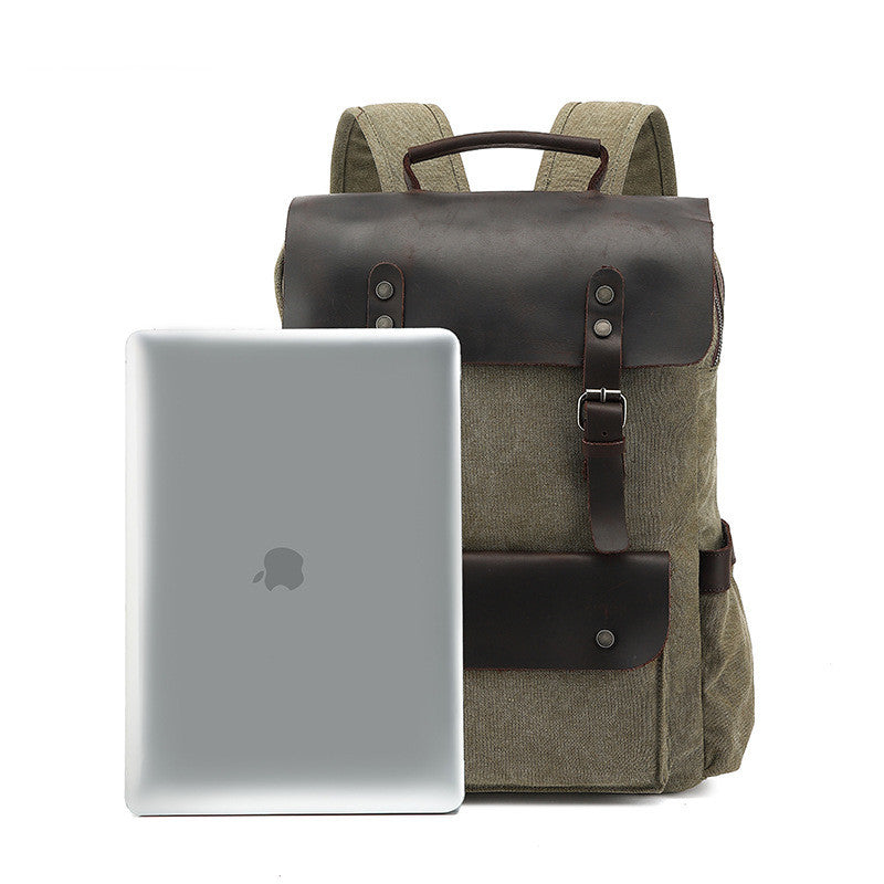 Canvas Leather School Backpack Laptop Backpack Hiking Rucksacks