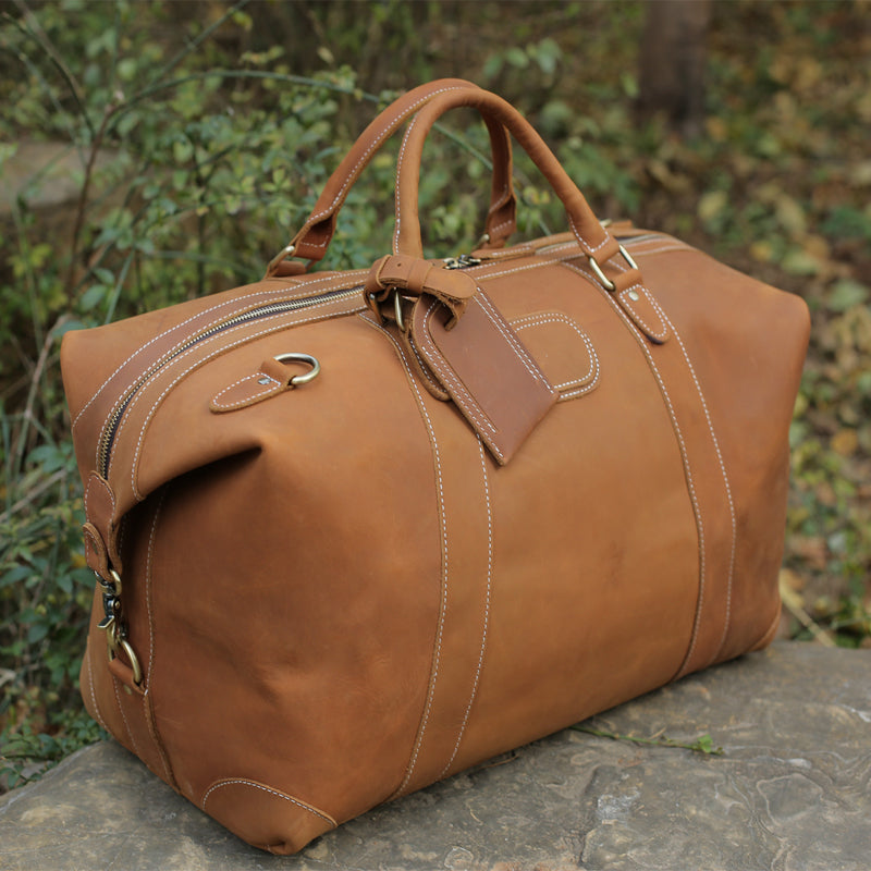 Handmade Vintage Brown Leather Travel Bag Mens Duffel Bag - Unihandmade
