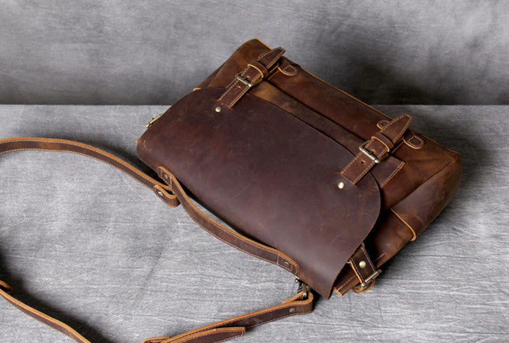 worn leather bag