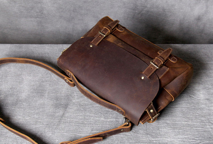 Handmade Vintage Leather Messenger Bag Men Crossbody Bag OAK021 - Unihandmade