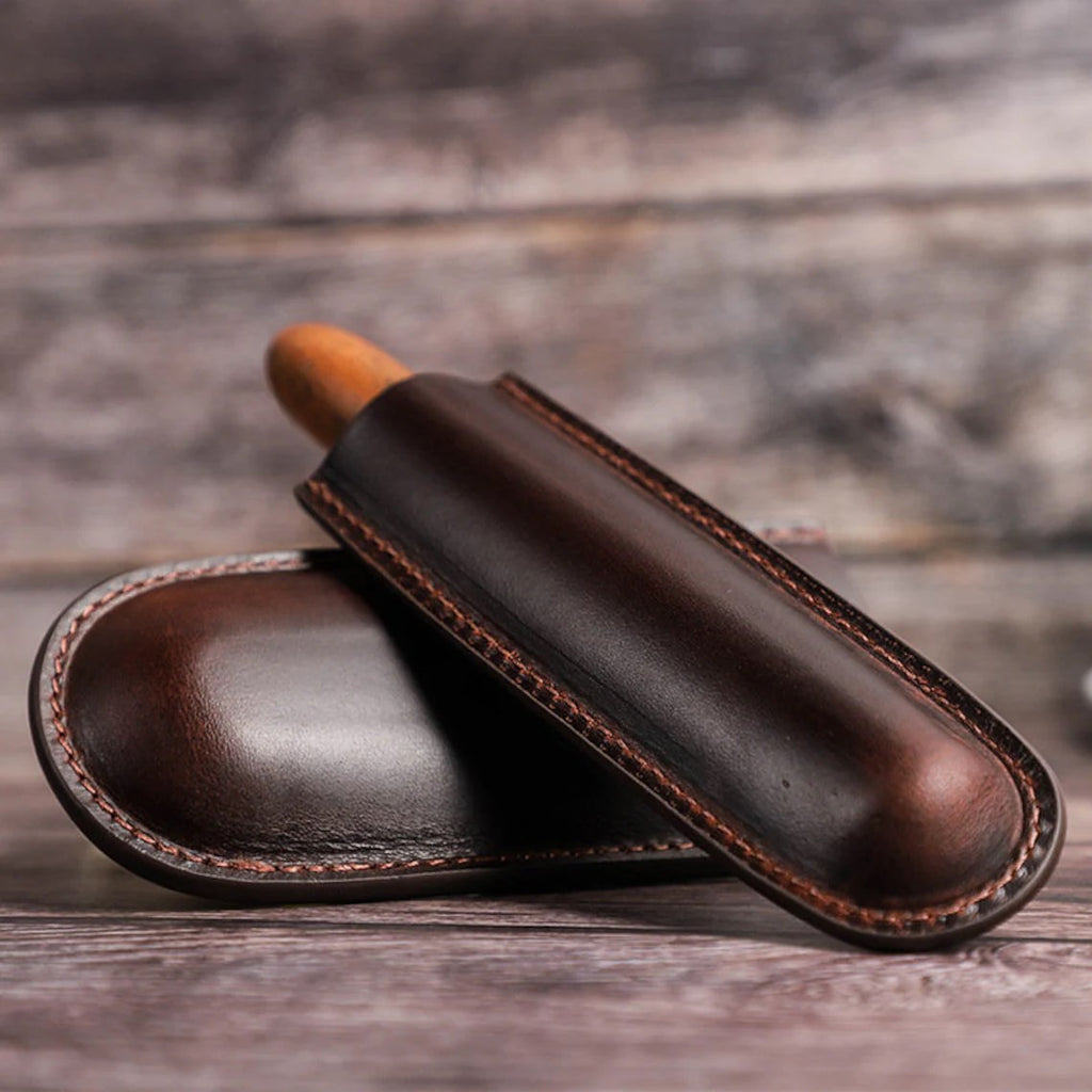 Personalized Full Grain Leather Cigar Case Travel Storage Cigar Accessories