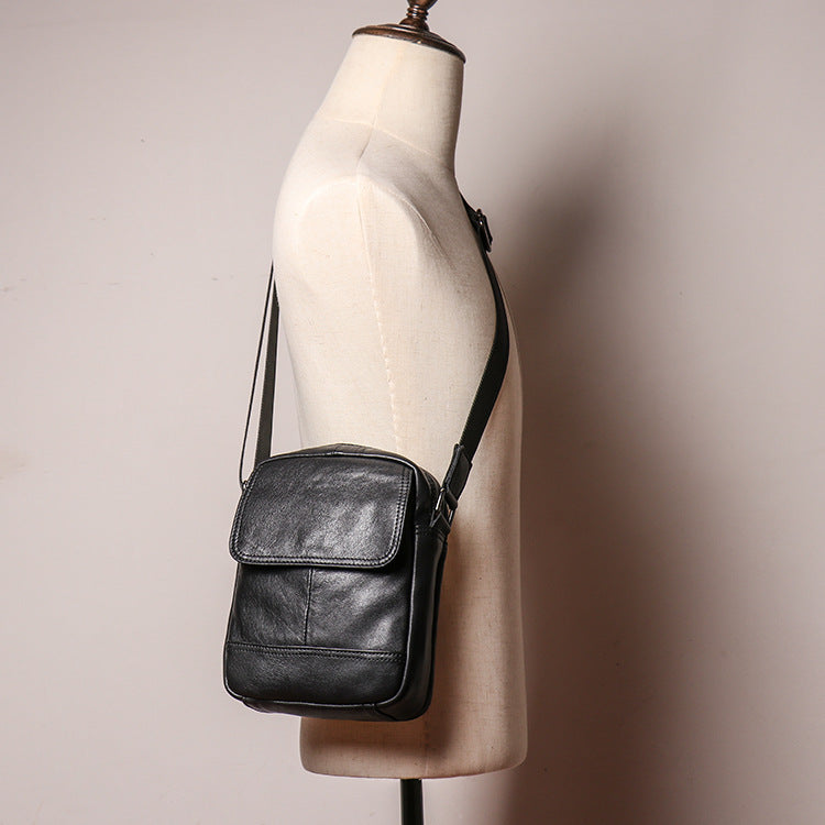 Full Grain Leather Crossbody Bag Small Messenger Bag Casual Shoulder Bag