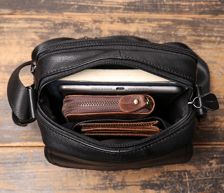Full Grain Leather Crossbody Bag Small Messenger Bag Casual Shoulder Bag