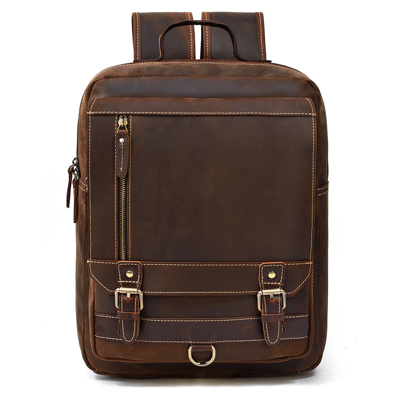 convertible leather school backpack Full Grain Leather Backpack Retro School Backpack Casual Travel Backpack for Men Dark Brown