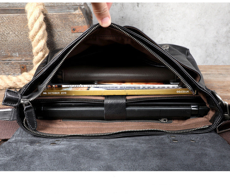 Full Grain Leather Briefcase 14'' Laptop Briefcase Men Messenger Bag