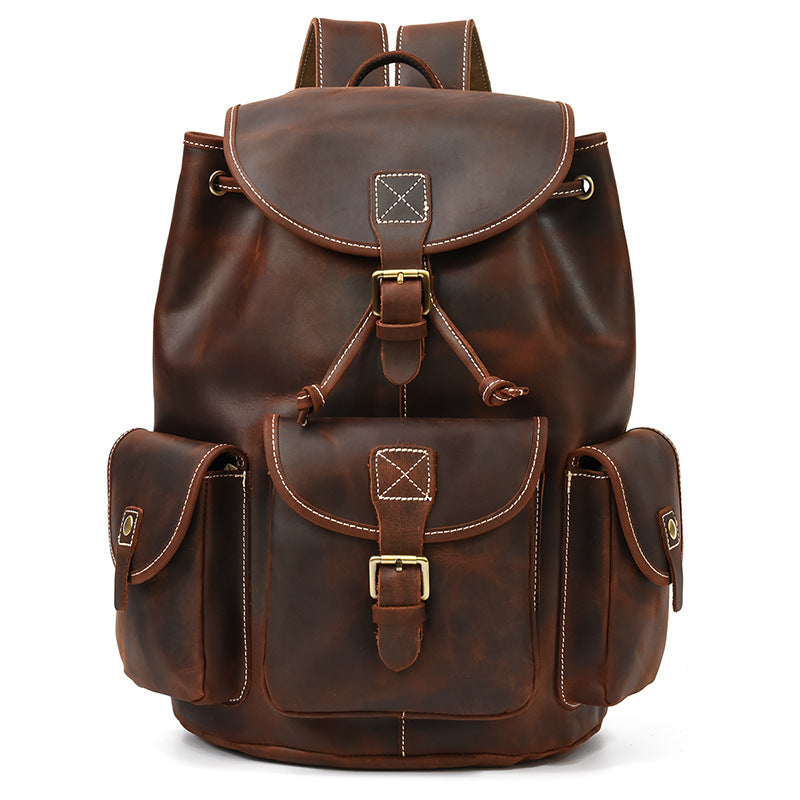 crazy horse men's leather backpack Crazy Horse Leather Backpack Stylish School Backpack Men Retro Travel Backpack Brown