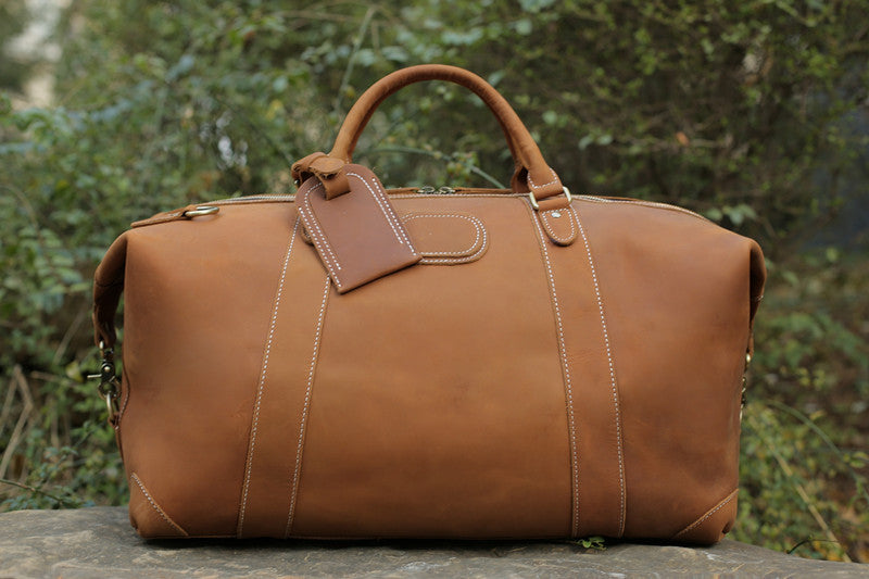 Handmade Vintage Brown Leather Travel Bag Mens Duffel Bag - Unihandmade