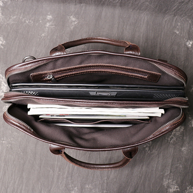 Full Grain Leather Briefcase  Mens Shoulder Bag Large Messenger Bag