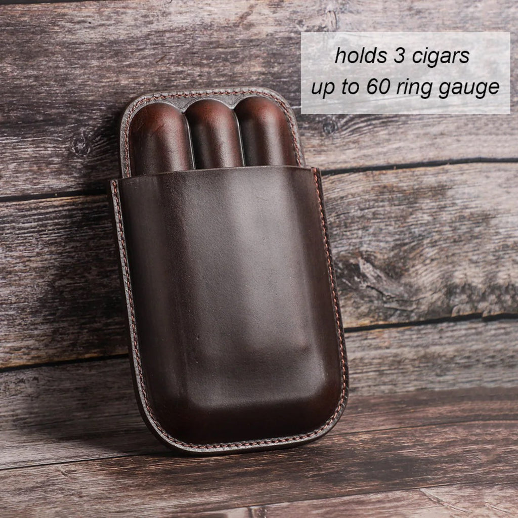 Personalized Full Grain Leather Cigar Case Travel Storage Cigar Accessories