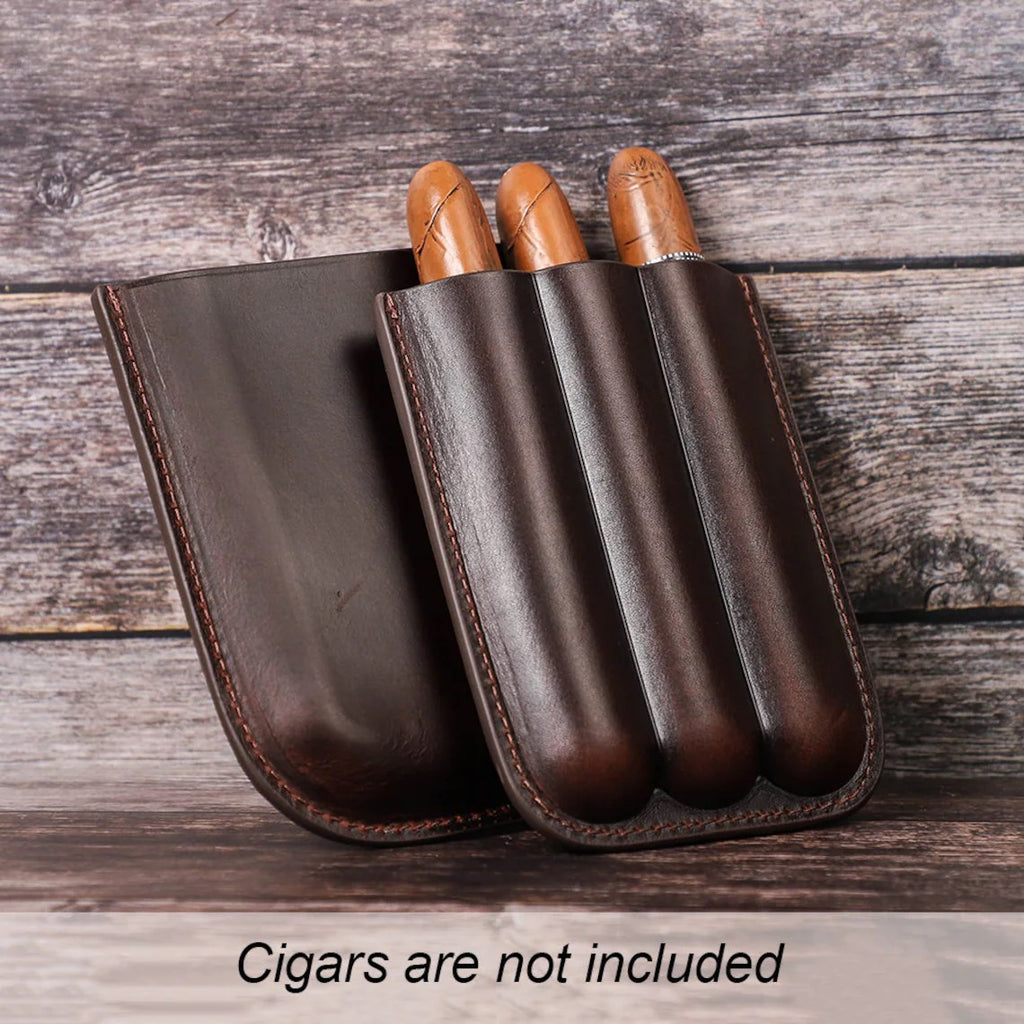 Personalized Full Grain Leather Cigar Case Travel Storage Cigar Accessories